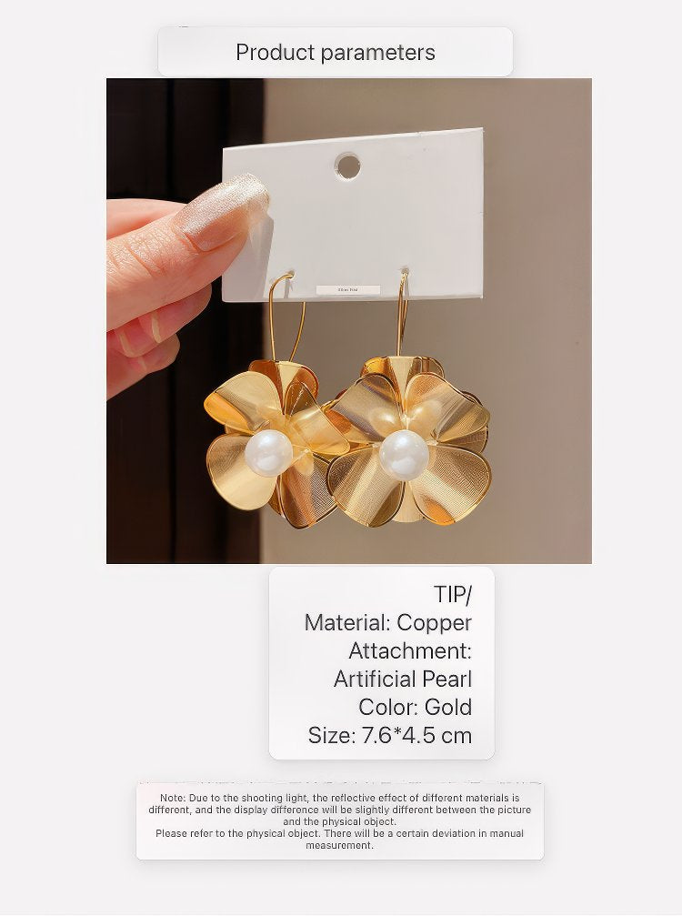 Delicate Gold Tone Filigree Flower Drop Earrings with Creamy White Faux Pearl