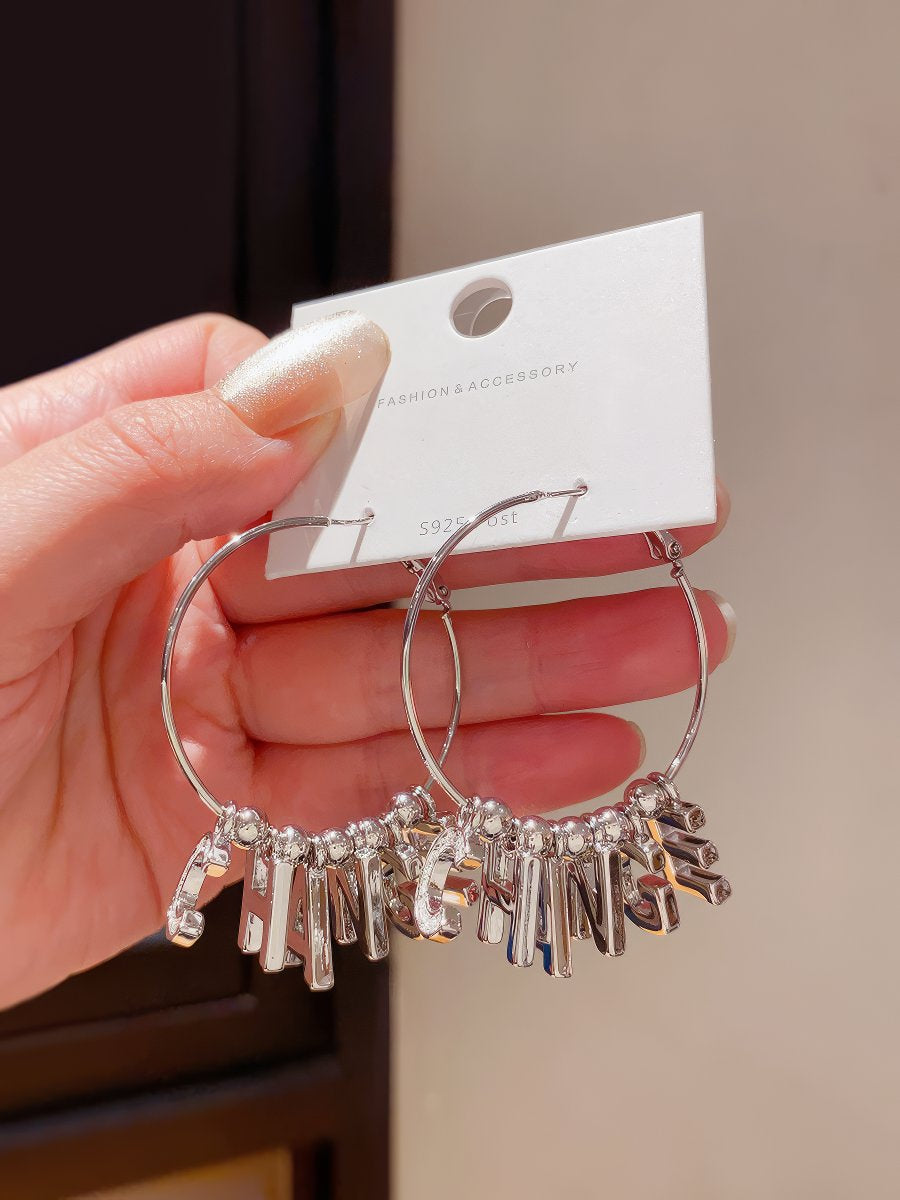 Delicate Hoop Earrings with Dangling Letter Charms
