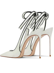 Elegant Pointed-Toe Stiletto Heels with Bow-Tied Ankle Straps