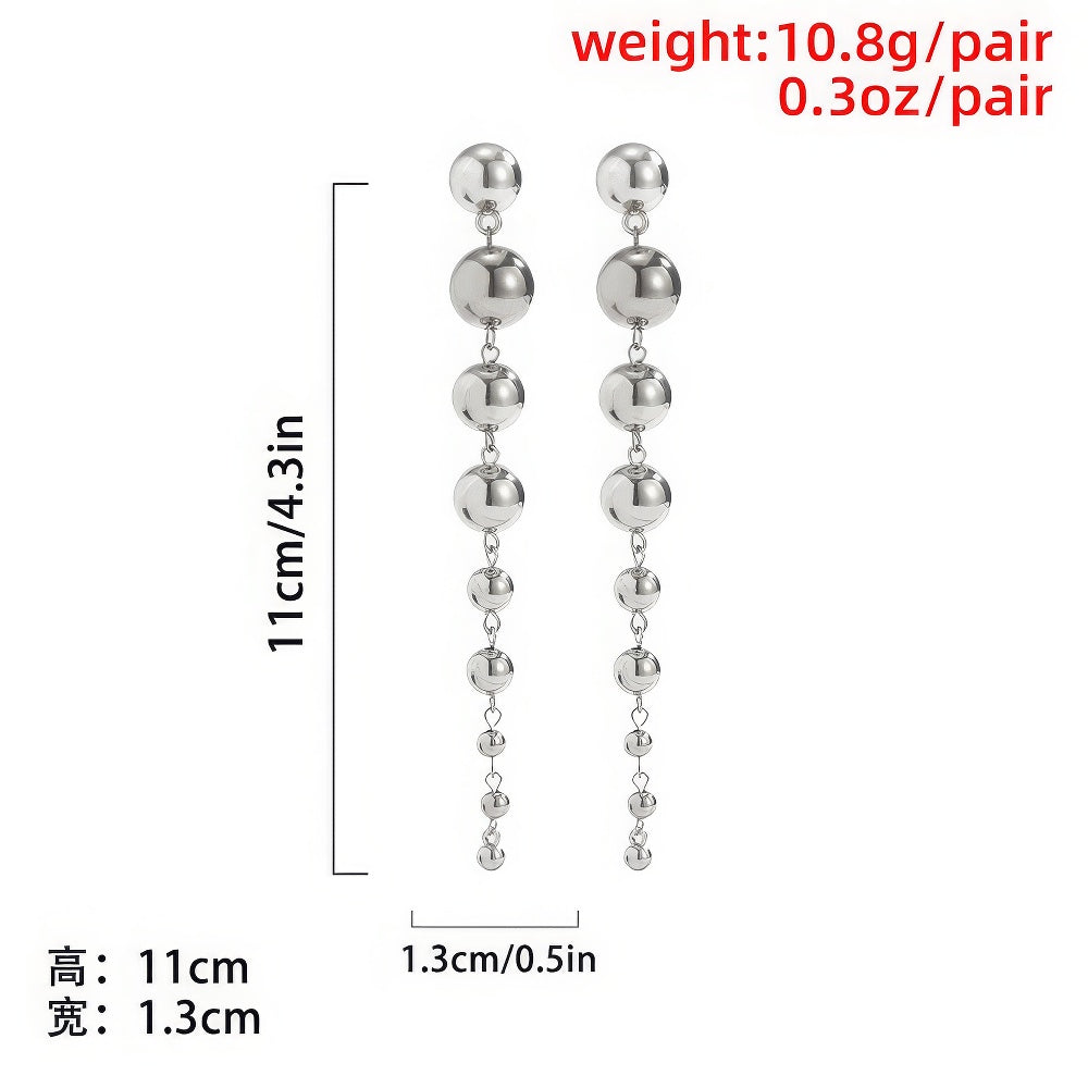 Extra Long Graduated Ball Drop Statement Earrings