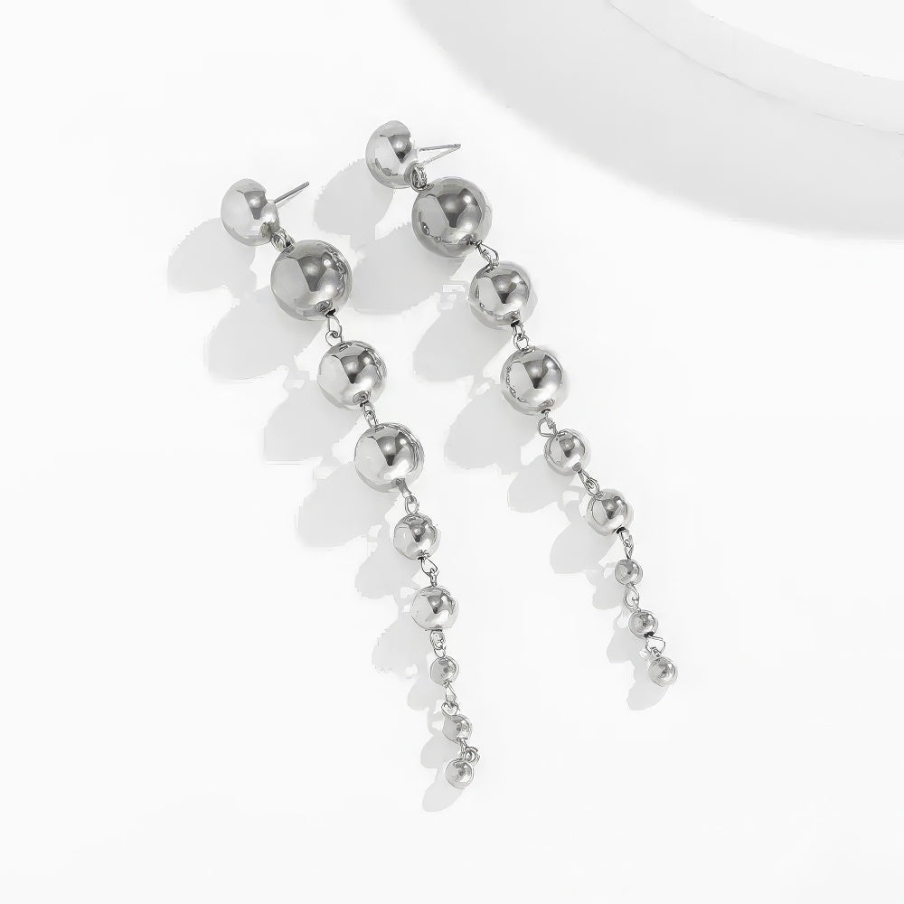Extra Long Graduated Ball Drop Statement Earrings