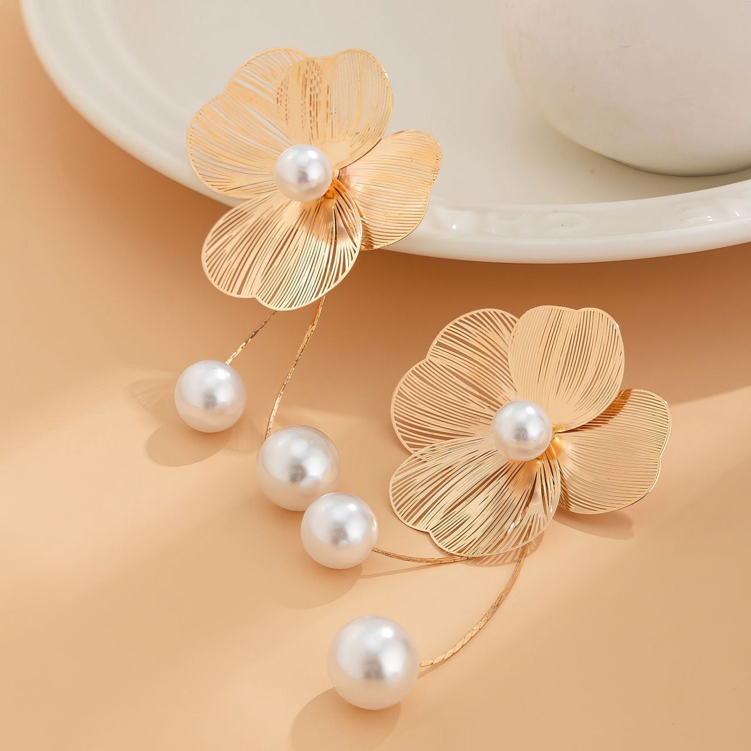 Filigree Flower Pearl Drop Earrings