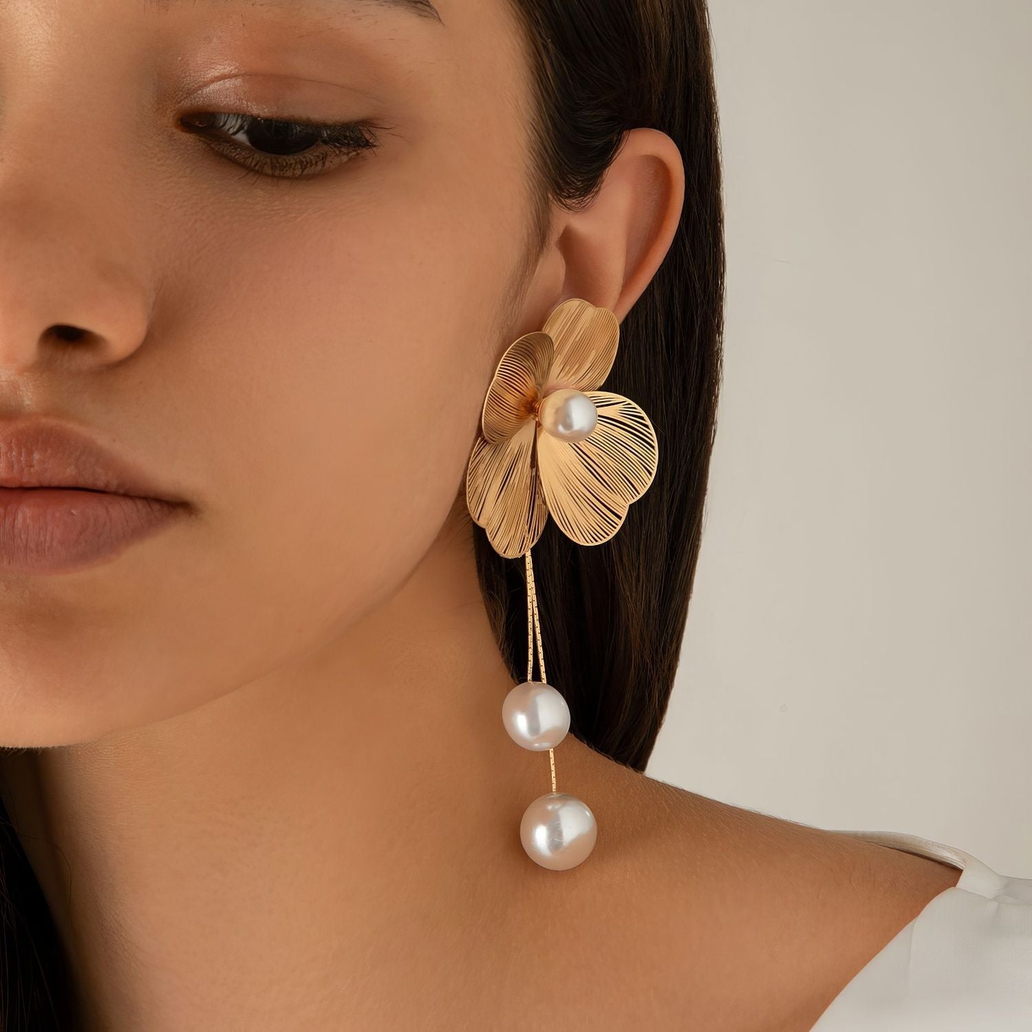 Filigree Flower Pearl Drop Earrings