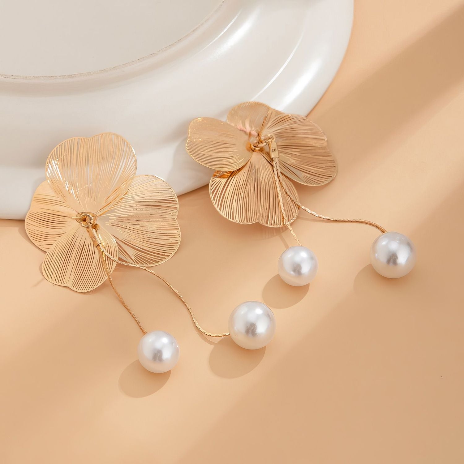 Filigree Flower Pearl Drop Earrings