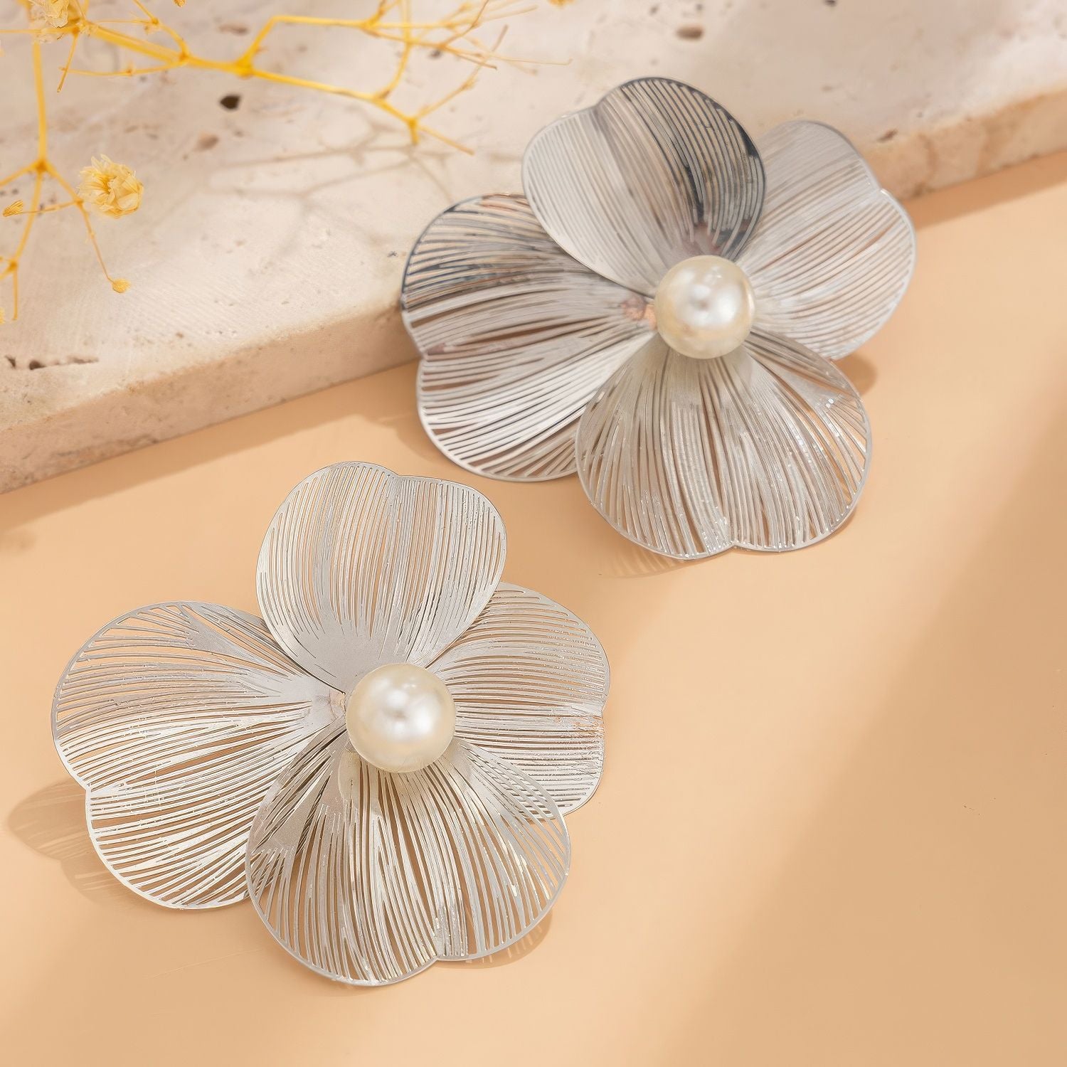 Filigree Flower Pearl Drop Earrings