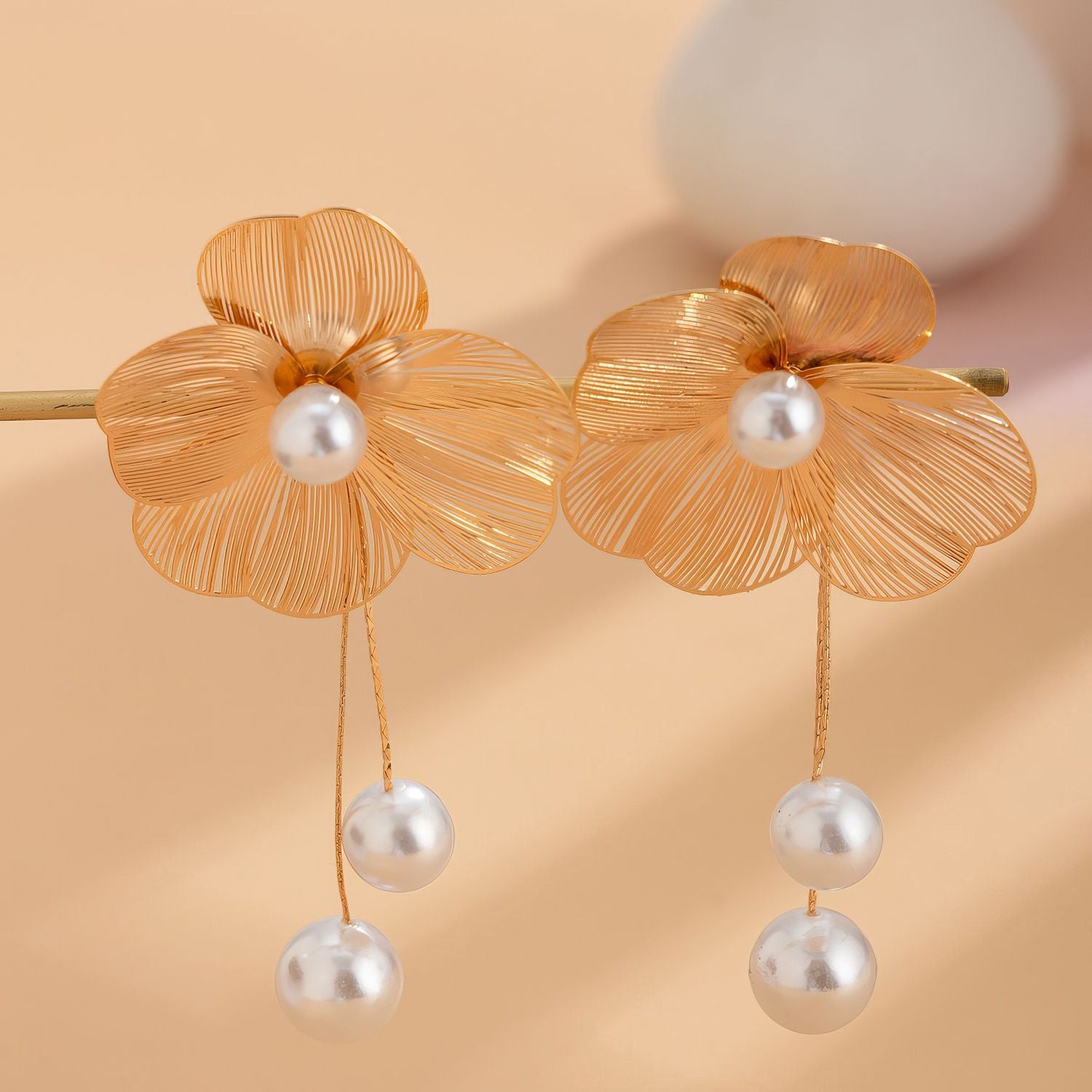 Filigree Flower Pearl Drop Earrings