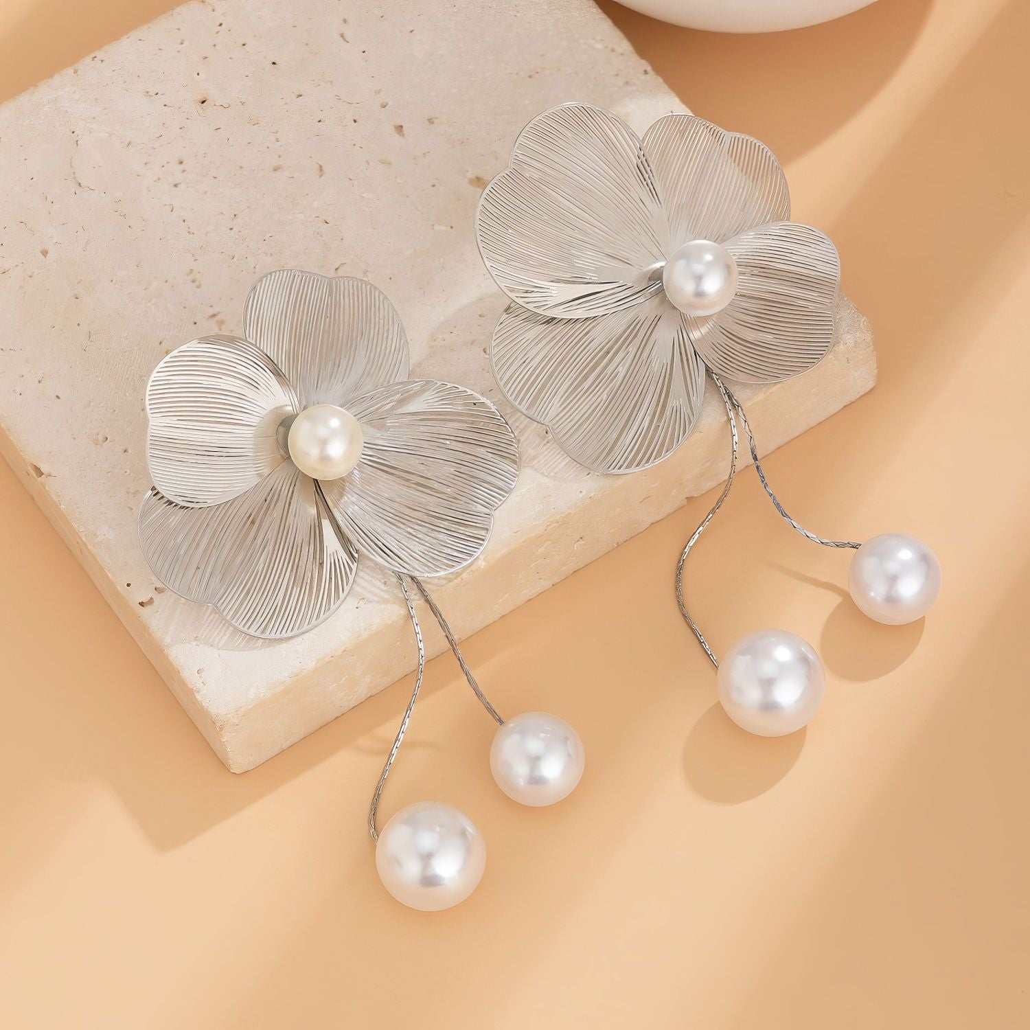 Filigree Flower Pearl Drop Earrings