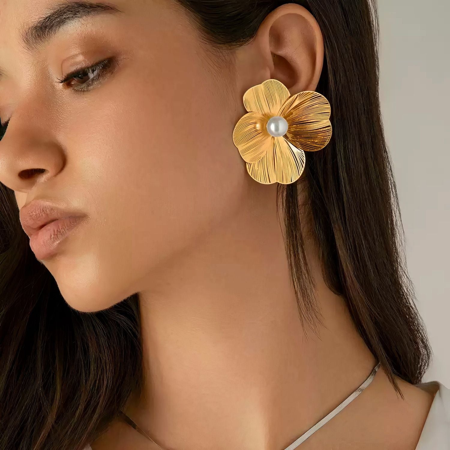Filigree Flower Pearl Drop Earrings