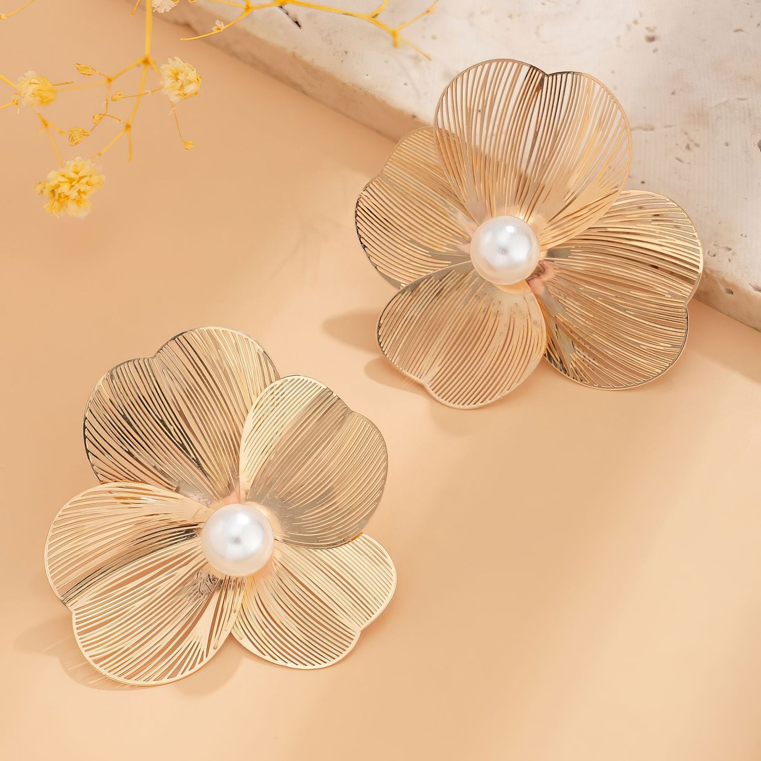 Filigree Flower Pearl Drop Earrings