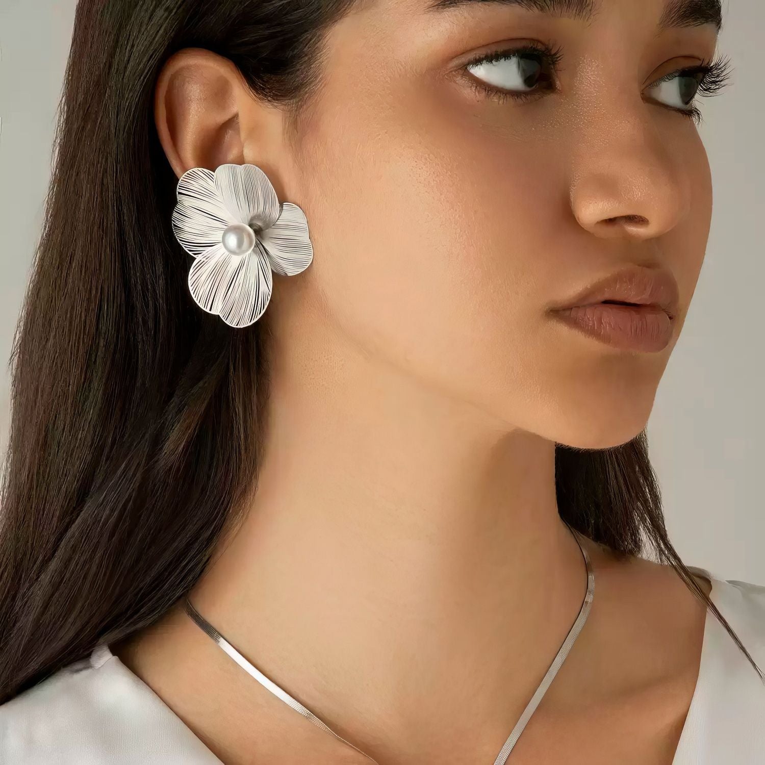 Filigree Flower Pearl Drop Earrings