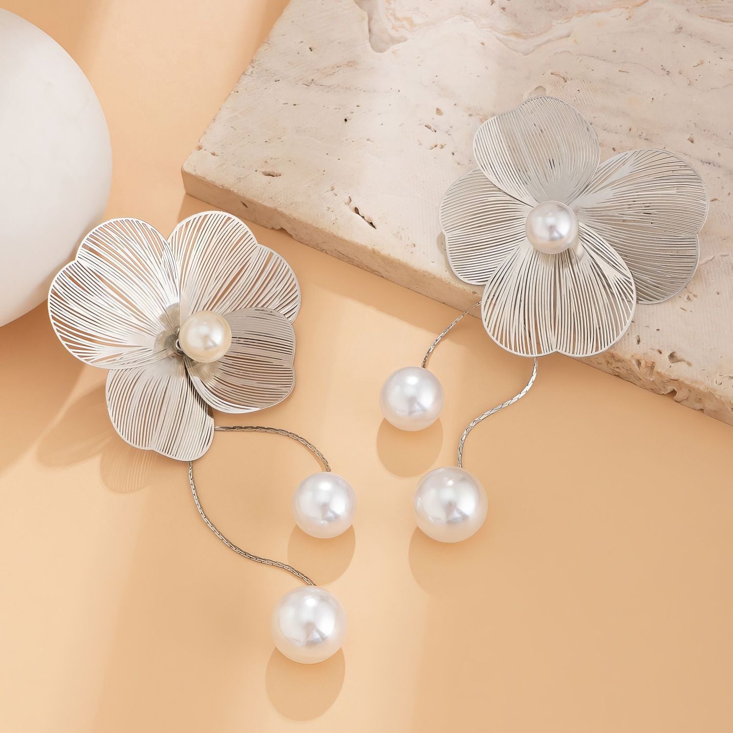 Filigree Flower Pearl Drop Earrings