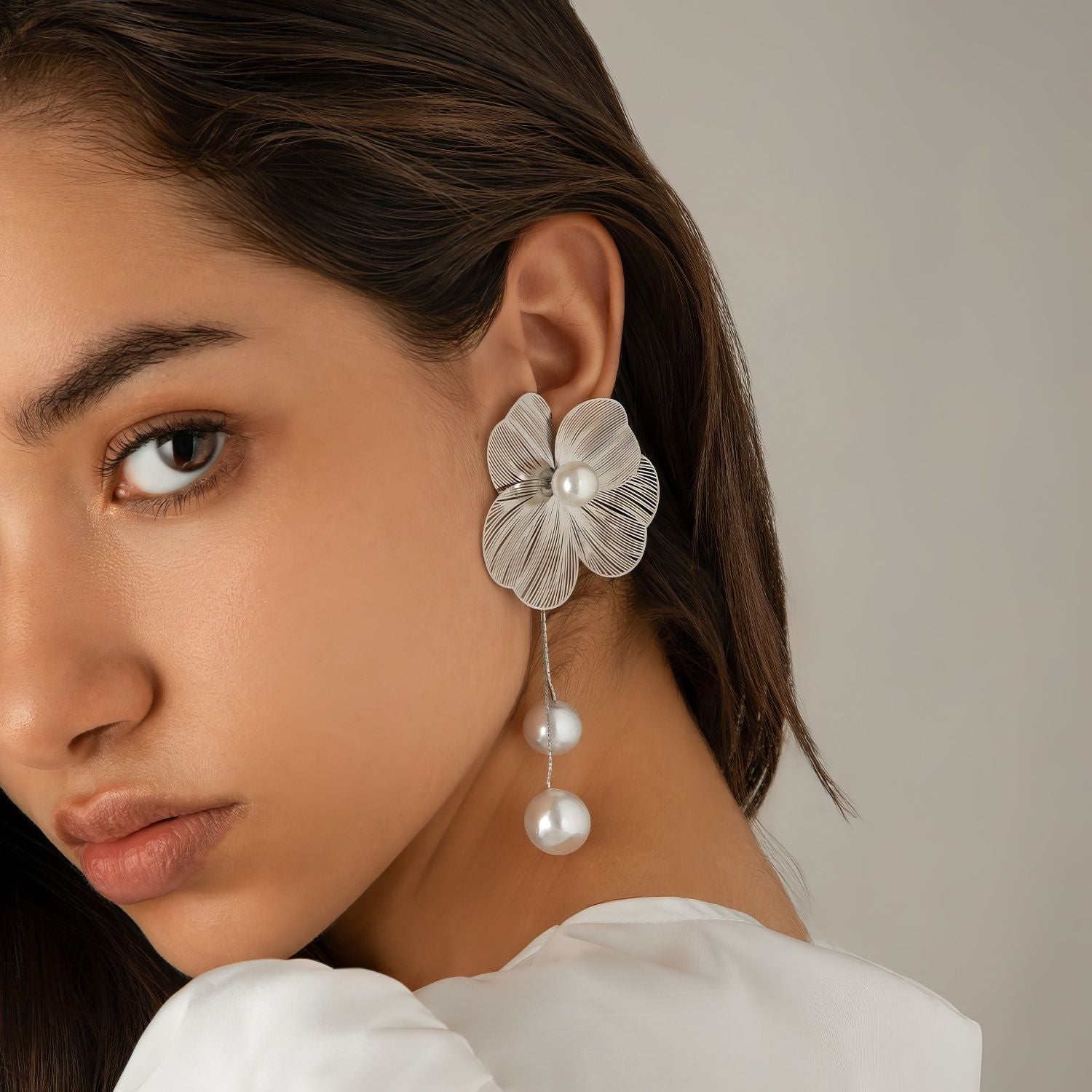 Filigree Flower Pearl Drop Earrings