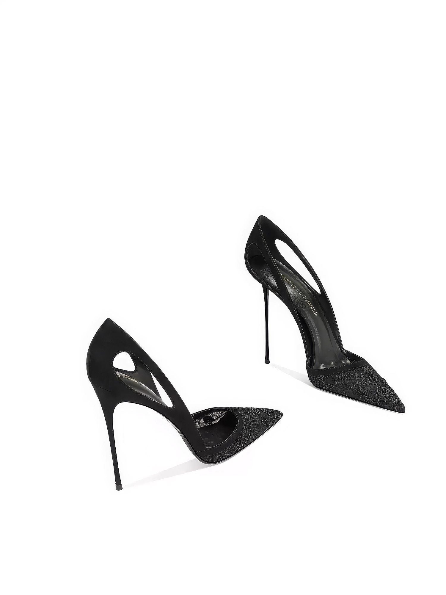 Floral Jacquard Pointed-Toe Black Stiletto Pumps