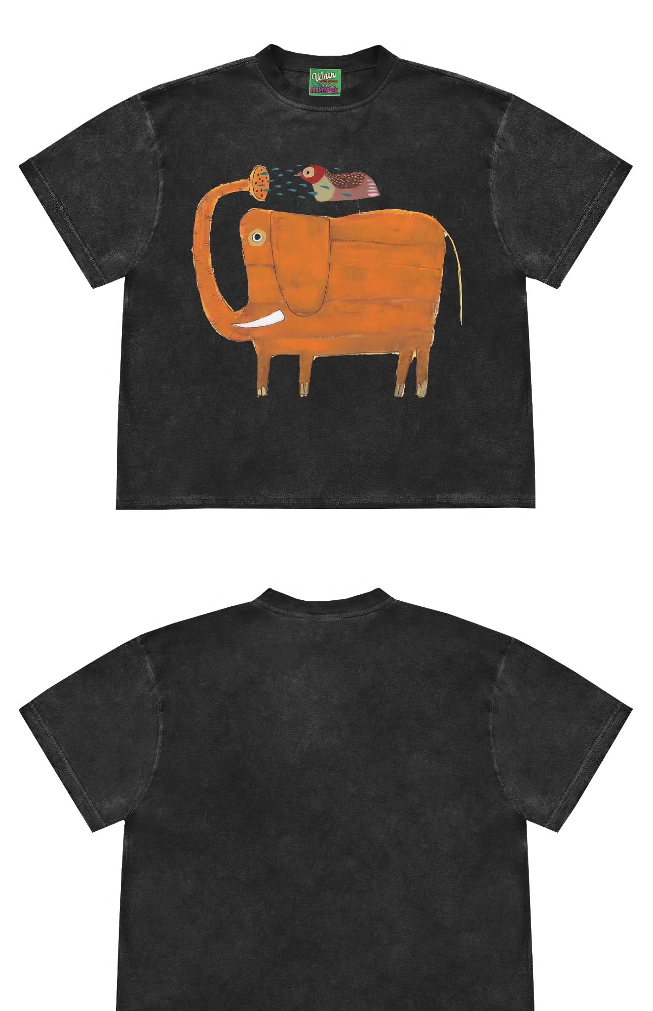 Funny Animal Graphic T-Shirt with Elephant and Bird