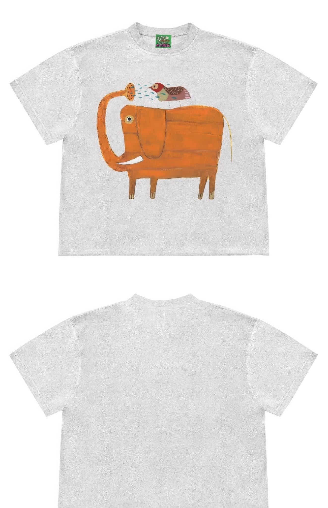 Funny Animal Graphic T-Shirt with Elephant and Bird