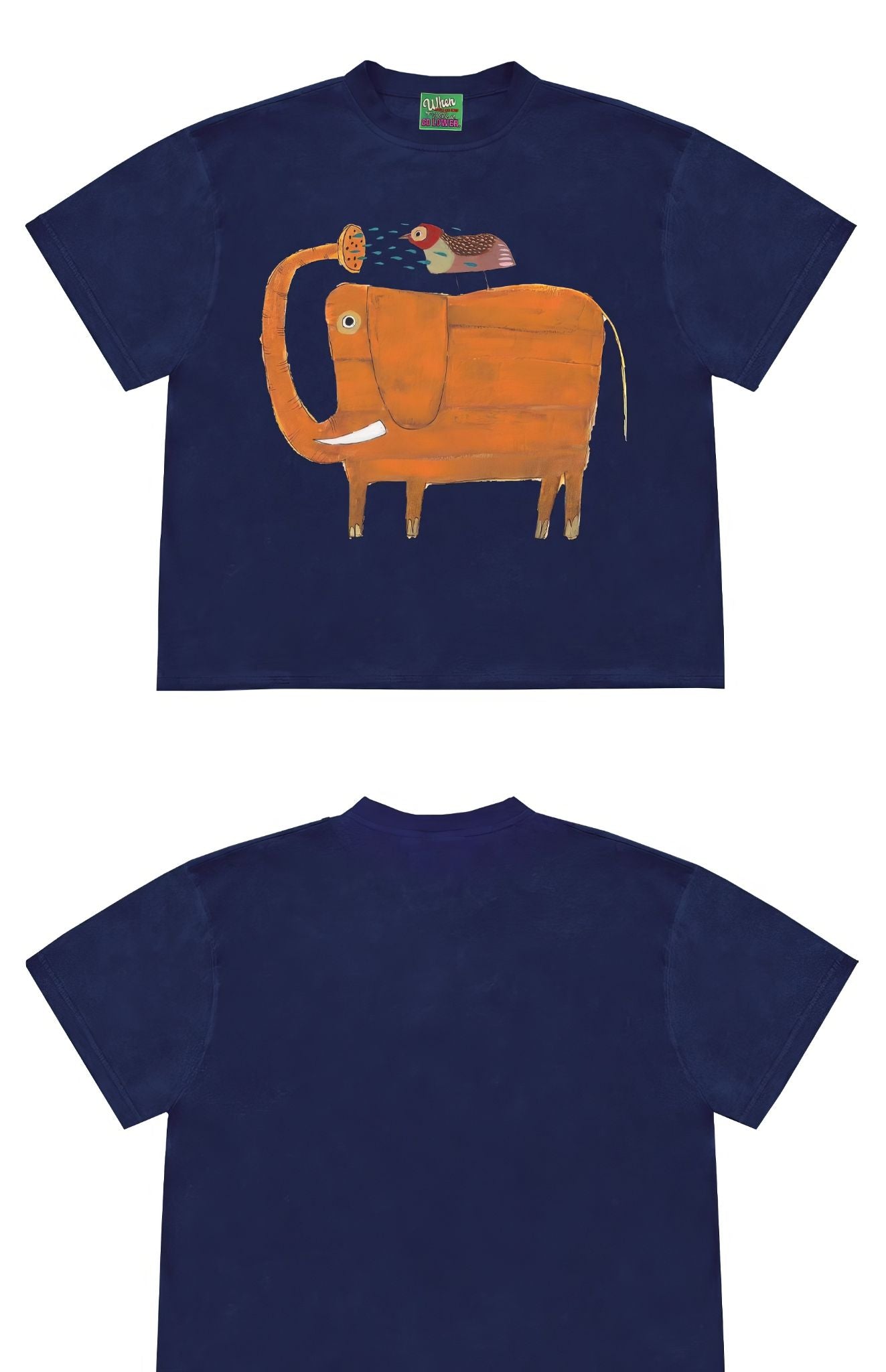 Funny Animal Graphic T-Shirt with Elephant and Bird