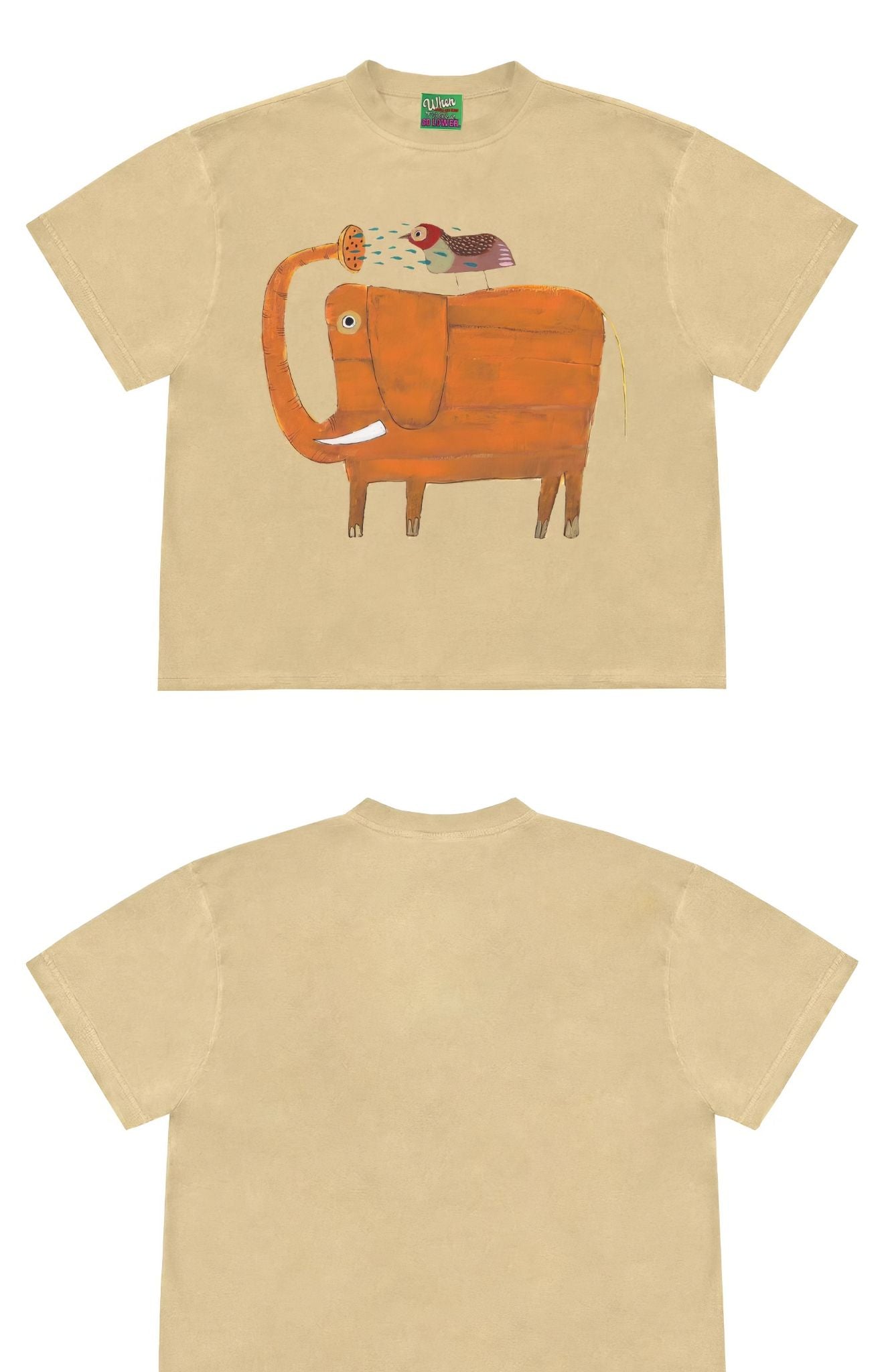 Funny Animal Graphic T-Shirt with Elephant and Bird