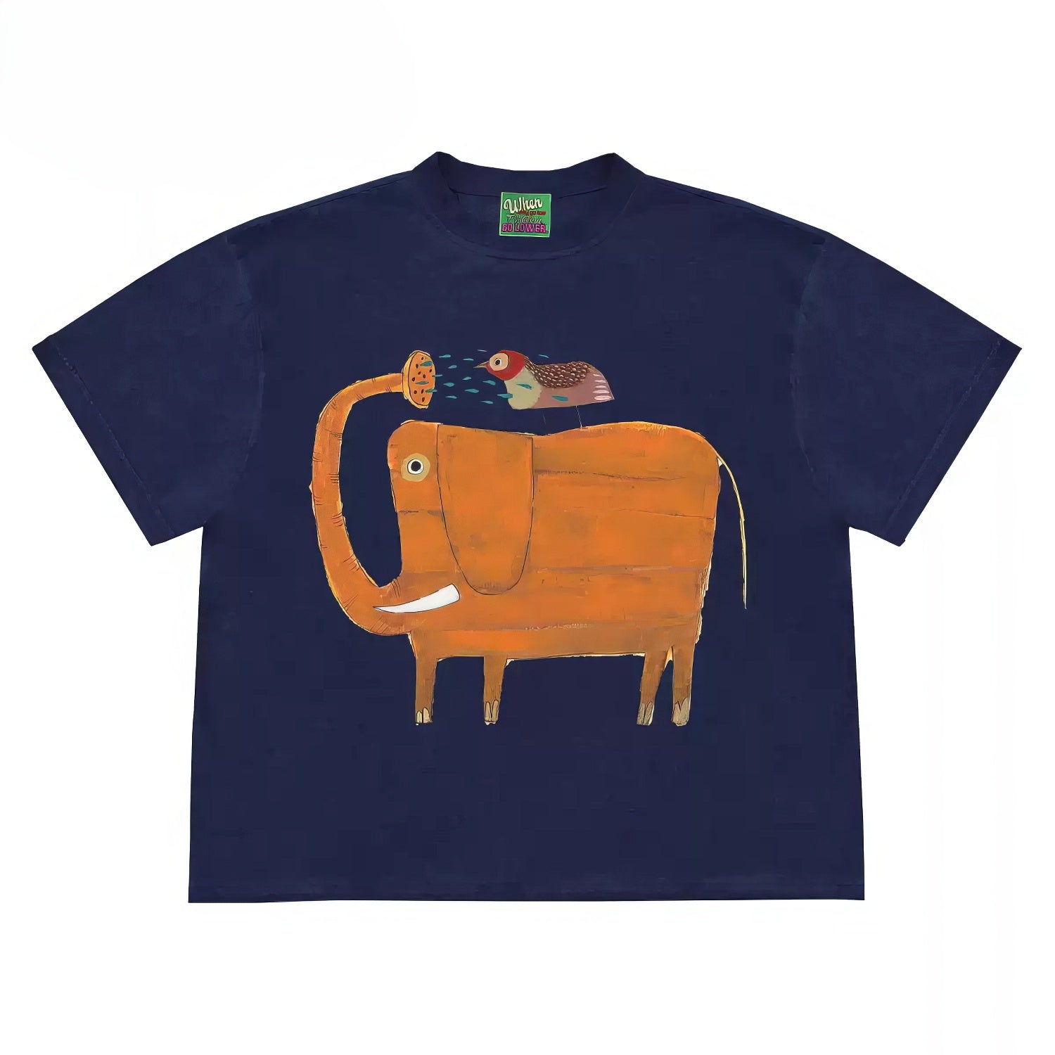 Funny Animal Graphic T-Shirt with Elephant and Bird