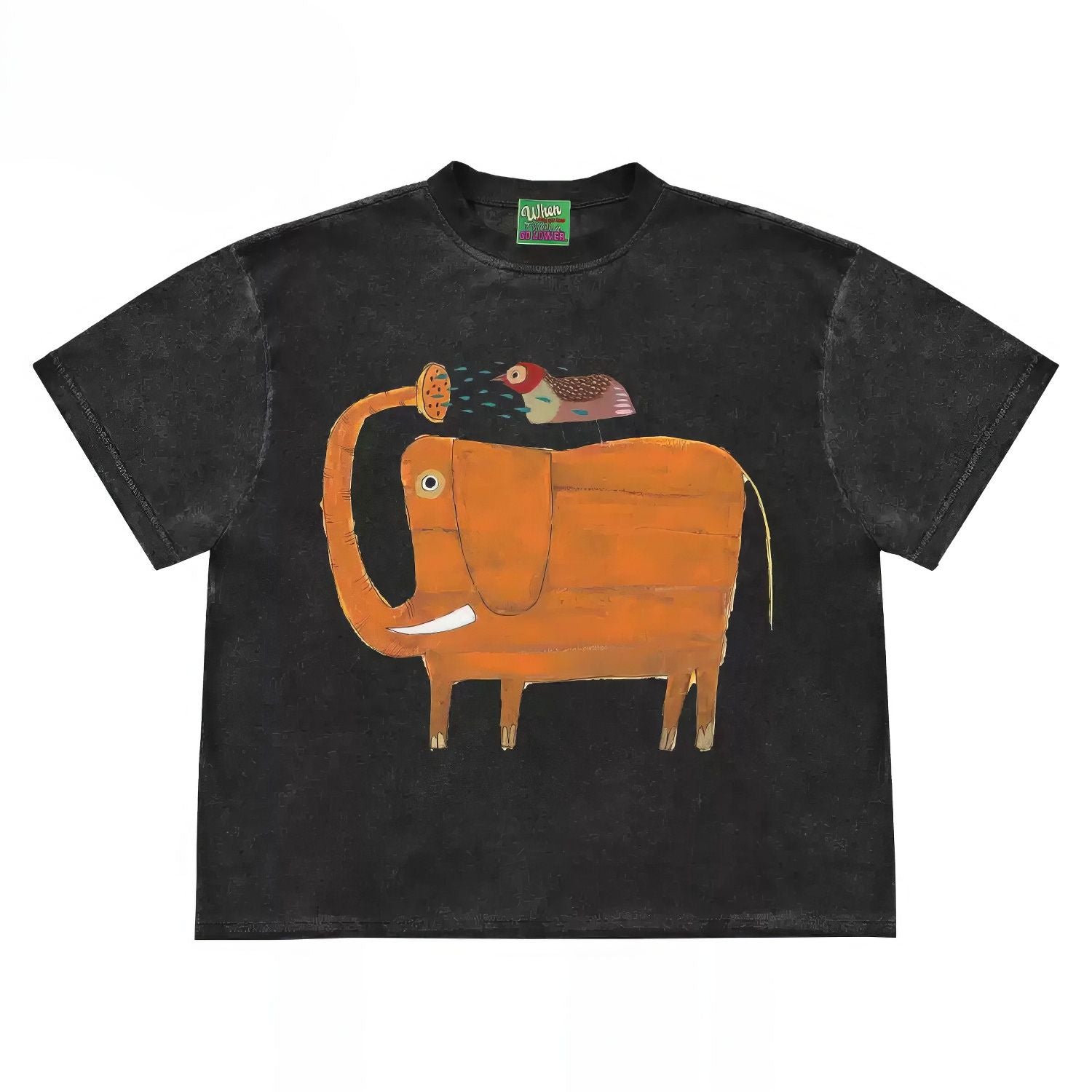 Funny Animal Graphic T-Shirt with Elephant and Bird