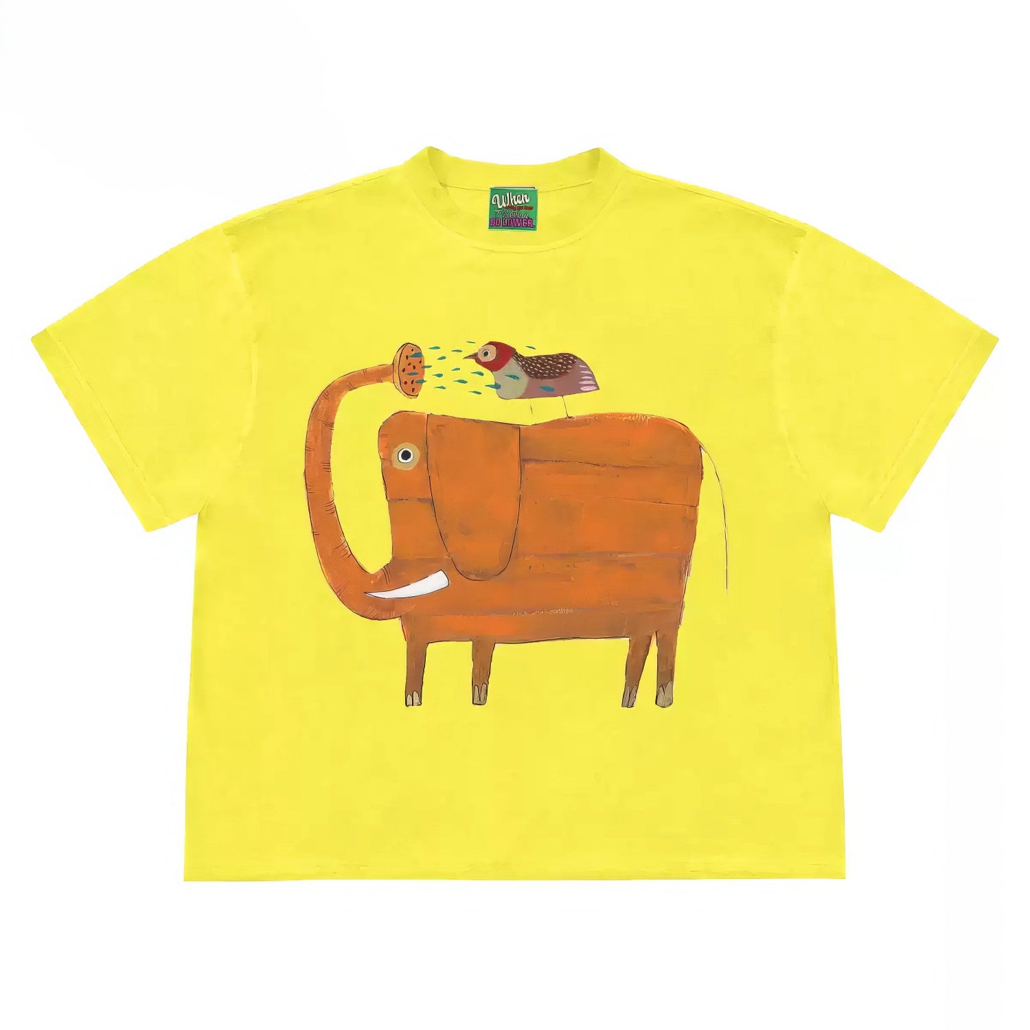 Funny Animal Graphic T-Shirt with Elephant and Bird
