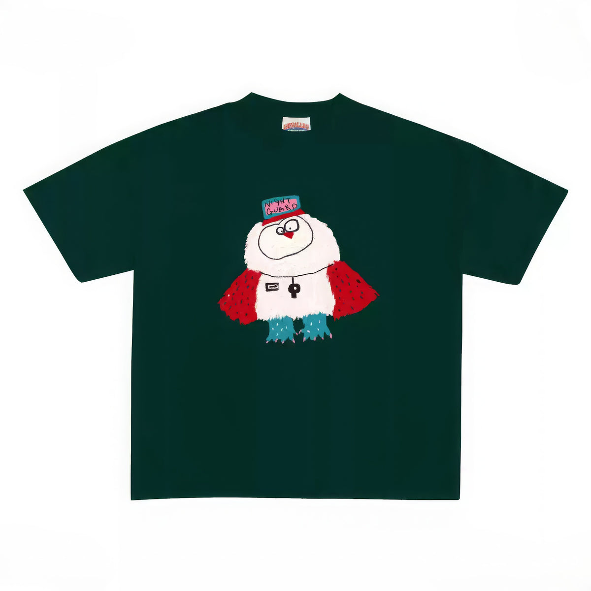 Funny Orange Graphic T-shirt with Night Guard Cartoon Print