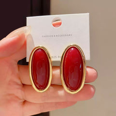 Glossy Oval Cabochon Stud Earrings