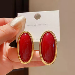 Glossy Oval Cabochon Stud Earrings
