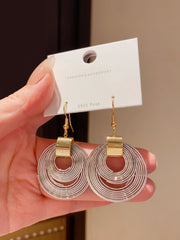 Gold Tone Drop Earrings with Layered Clear Acrylic Circles