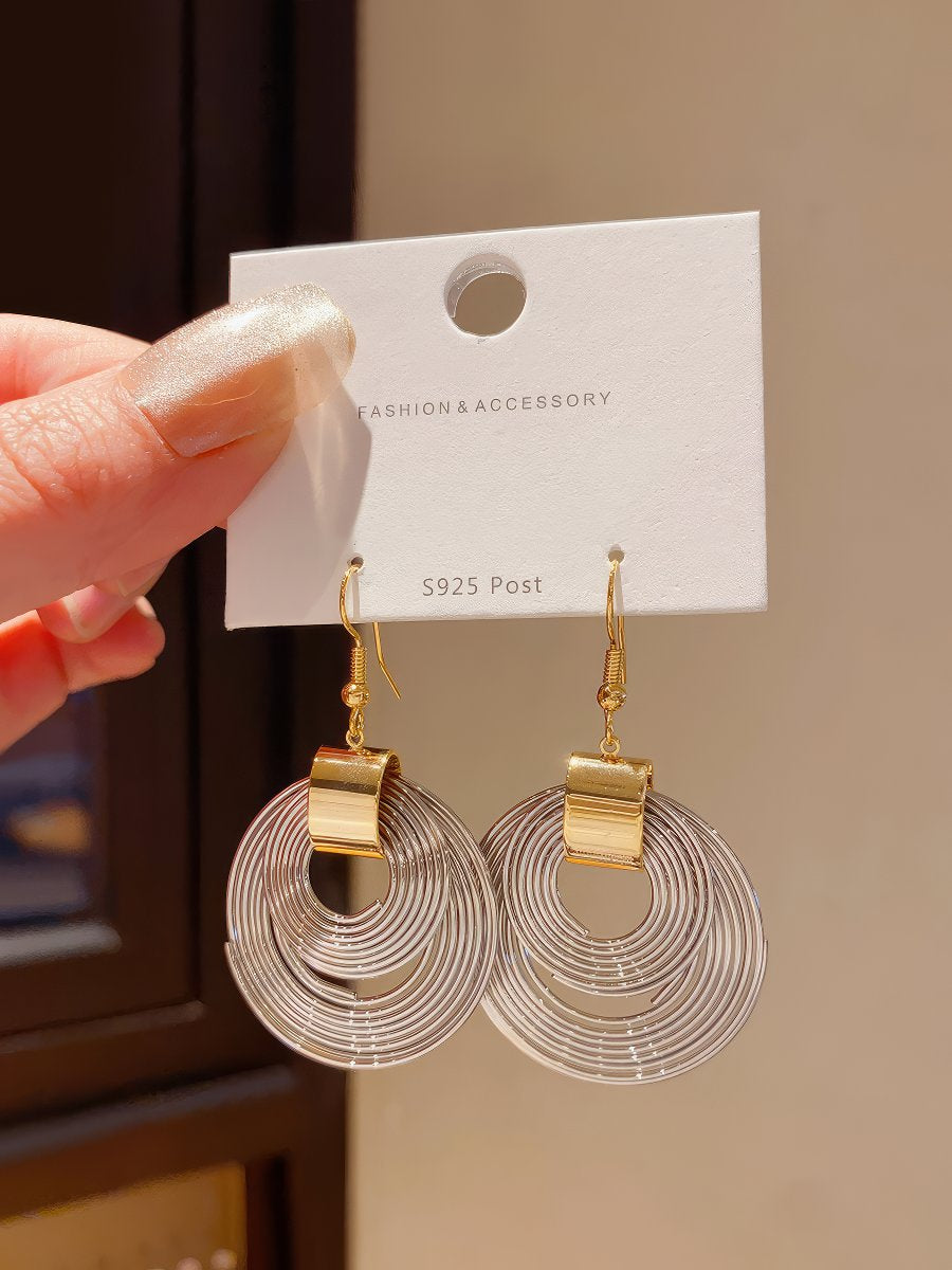 Gold Tone Drop Earrings with Layered Clear Acrylic Circles