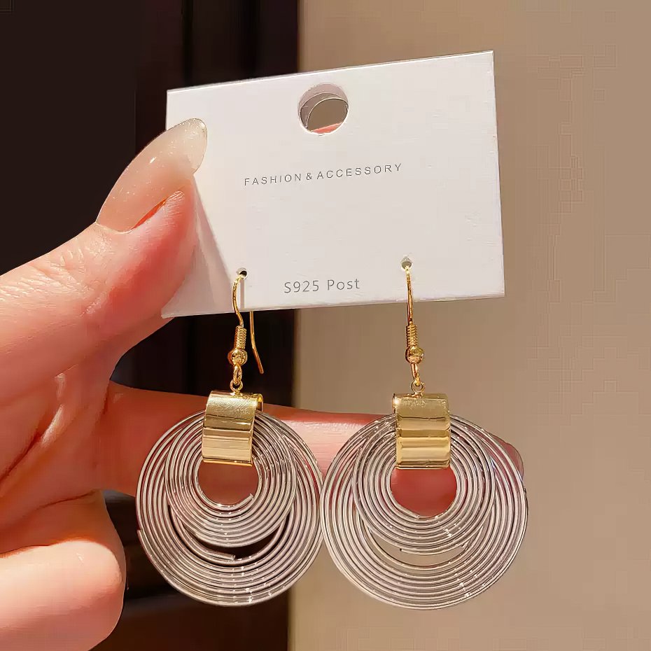 Gold Tone Drop Earrings with Layered Clear Acrylic Circles