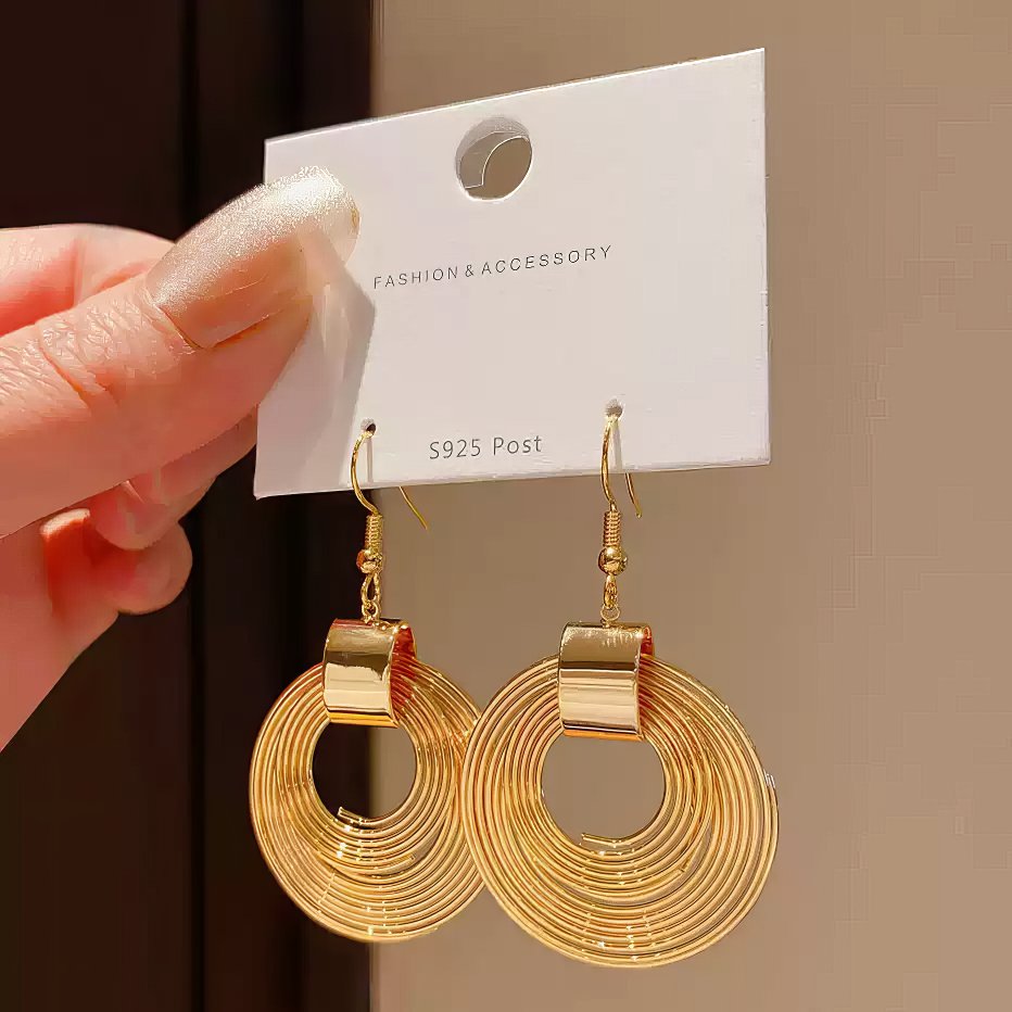 Gold Tone Drop Earrings with Layered Clear Acrylic Circles