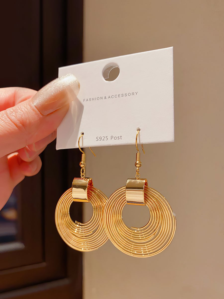 Gold Tone Drop Earrings with Layered Clear Acrylic Circles