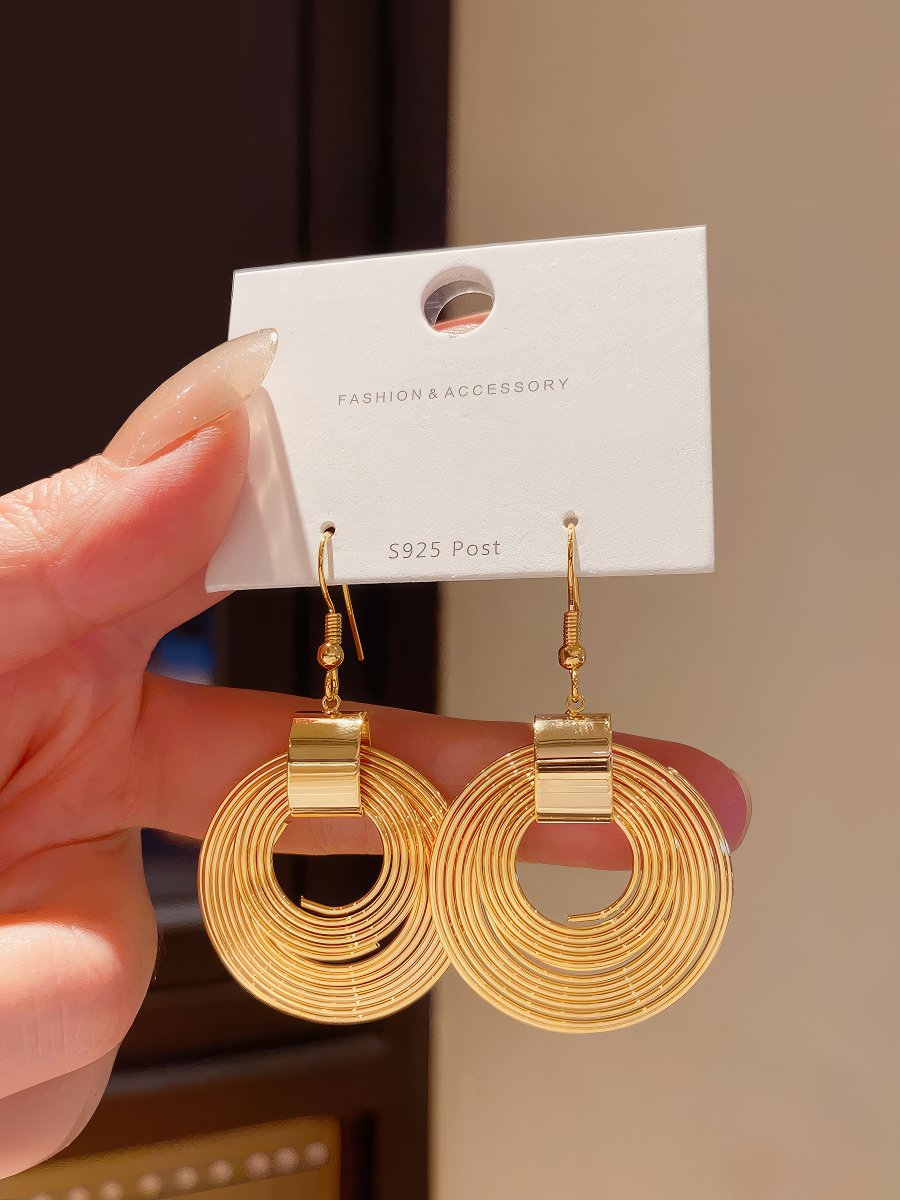 Gold Tone Drop Earrings with Layered Clear Acrylic Circles