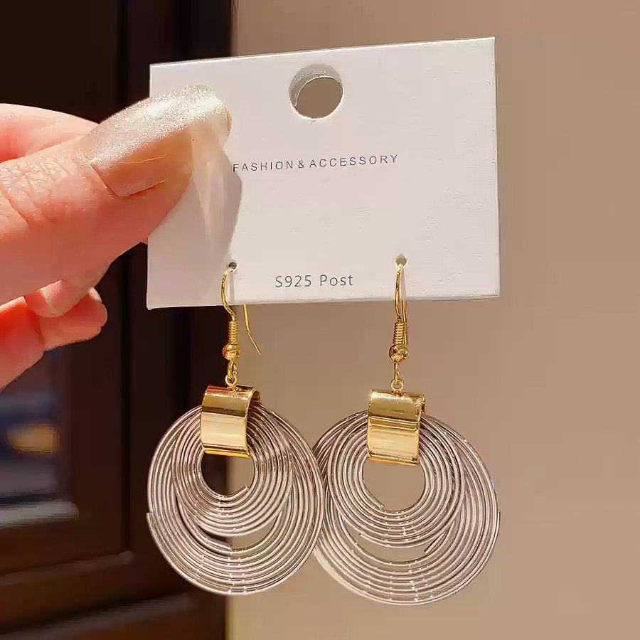 Gold Tone Drop Earrings with Layered Clear Acrylic Circles