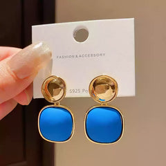 Gold Tone Drop Earrings with Round Top
