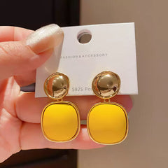 Gold Tone Drop Earrings with Round Top
