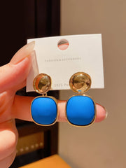 Gold Tone Drop Earrings with Round Top