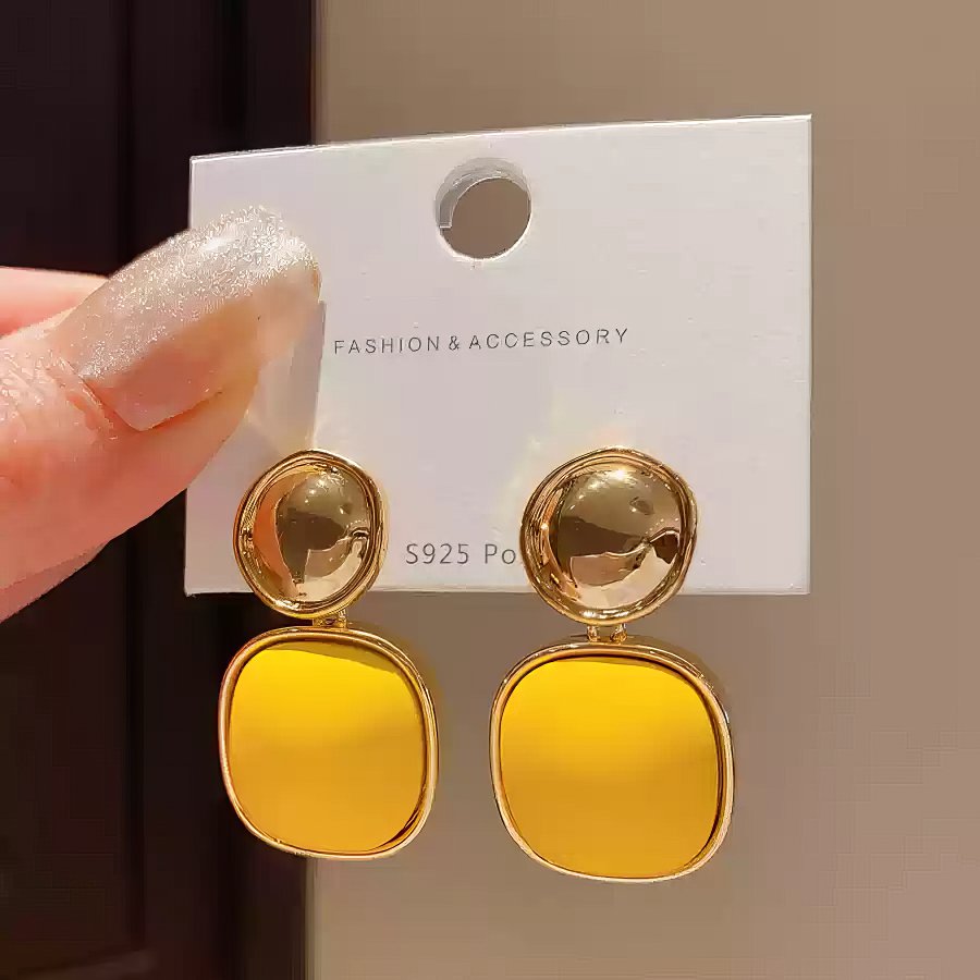 Gold Tone Drop Earrings with Round Top
