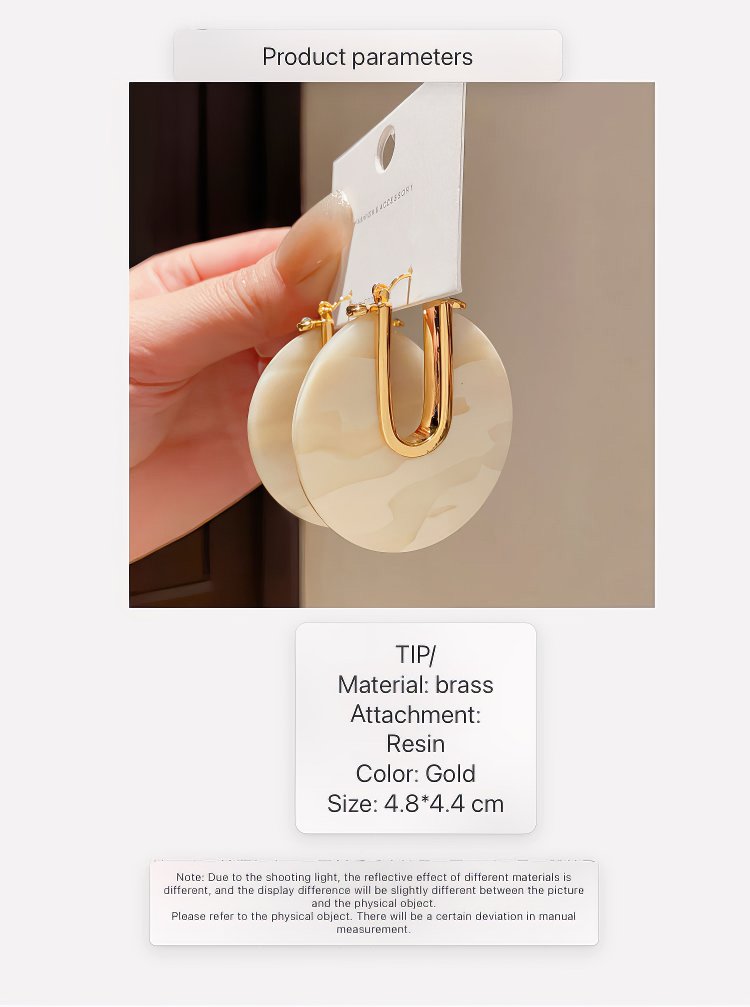 Gold Tone U-Hook Earrings with Shimmering Iridescent Round Disc