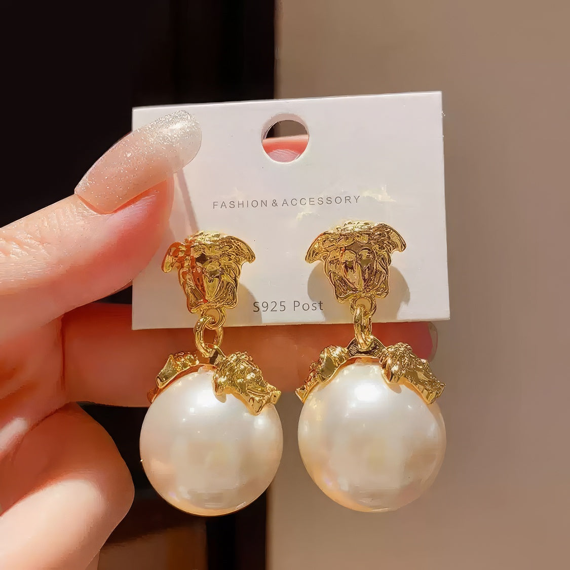 Gothic Head Faux Pearl Drop Earrings