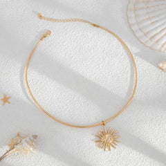 Happy Sun Pendant Wire Choker Necklace