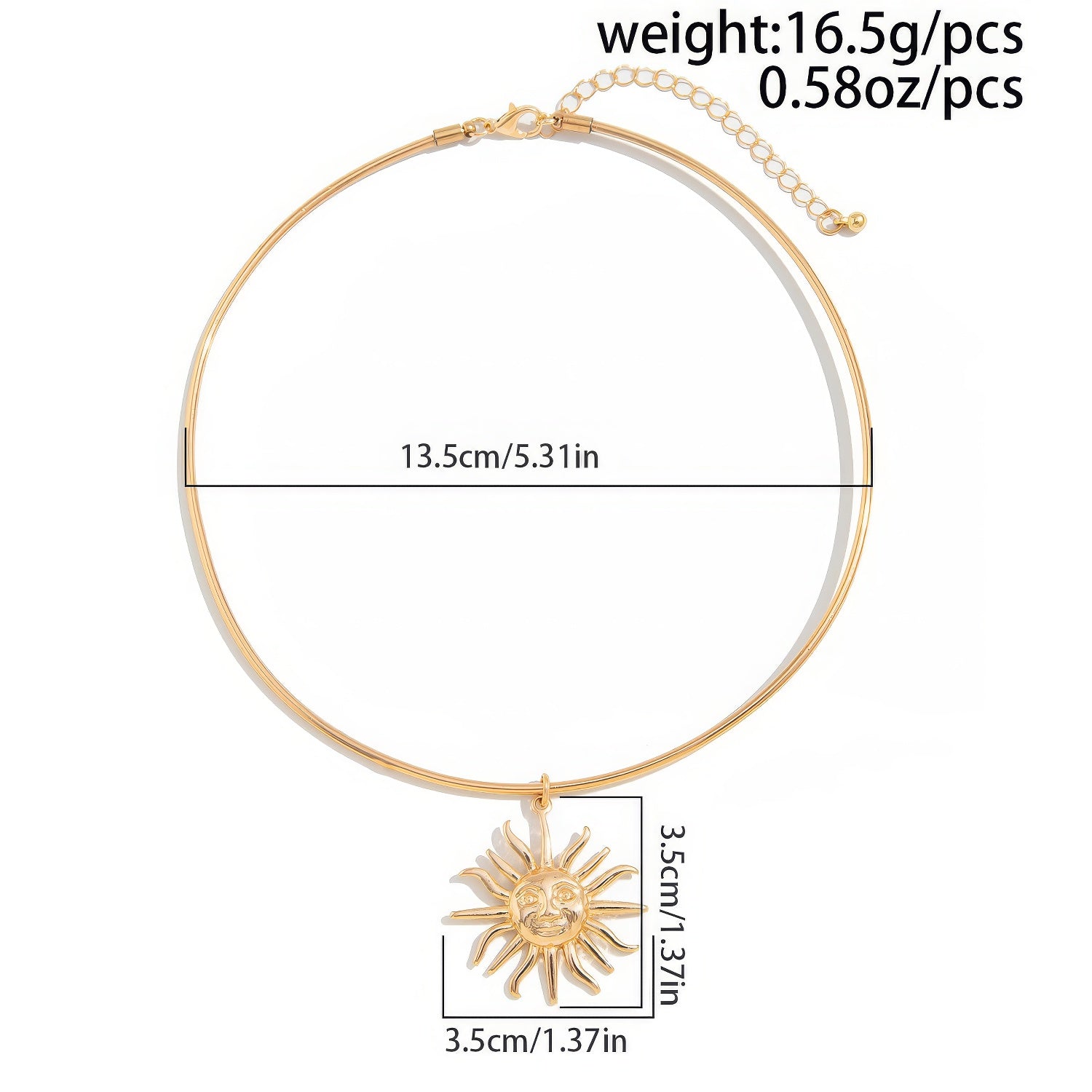 Happy Sun Pendant Wire Choker Necklace