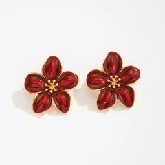High Gloss Enamel Five Petal Flower Stud Earrings