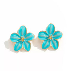 High Gloss Enamel Five Petal Flower Stud Earrings