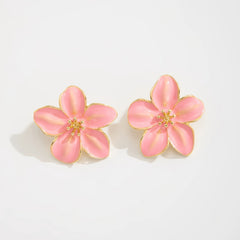 High Gloss Enamel Five Petal Flower Stud Earrings