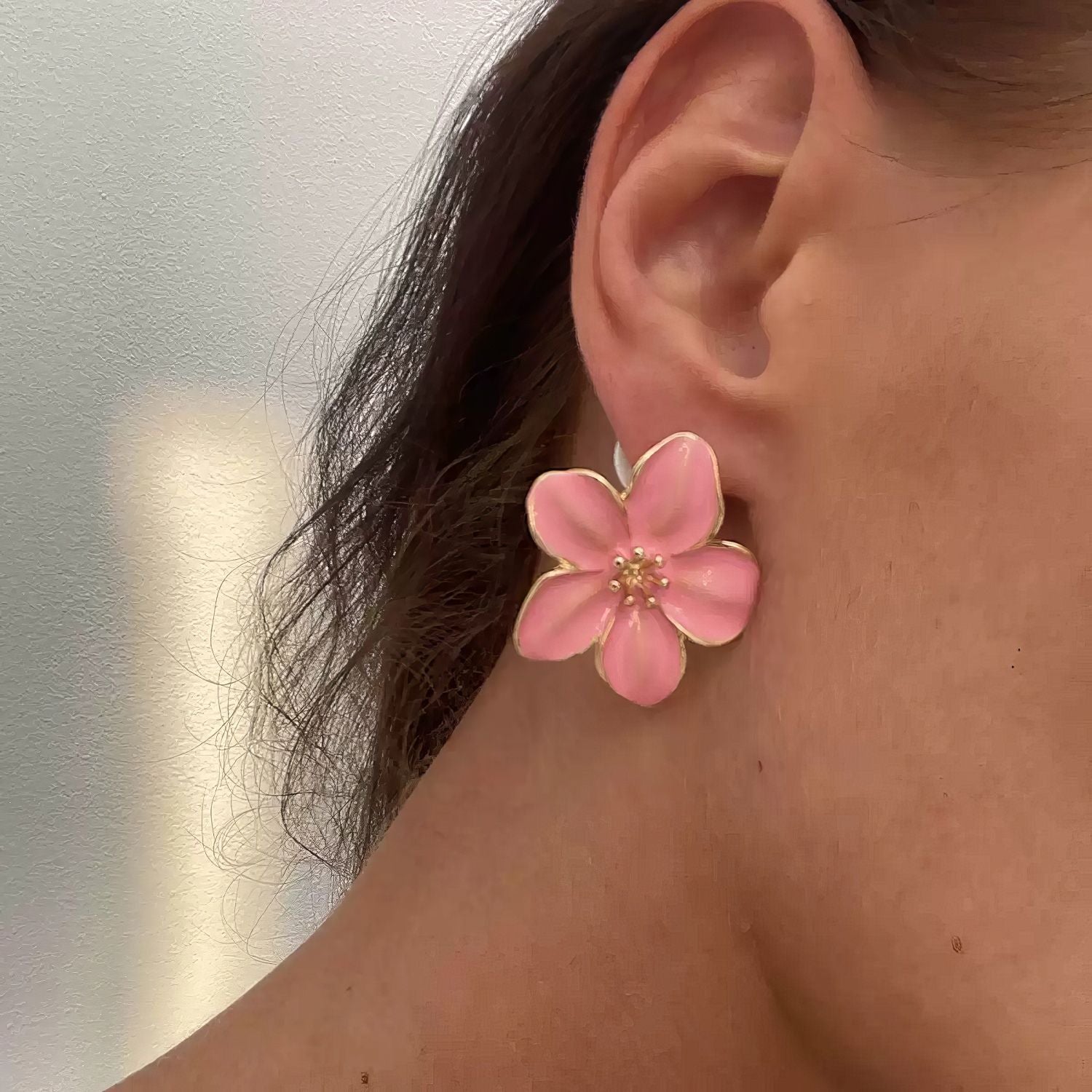 High Gloss Enamel Five Petal Flower Stud Earrings