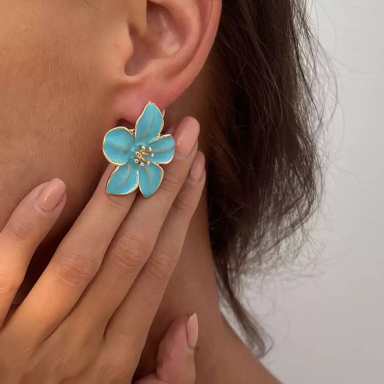High Gloss Enamel Five Petal Flower Stud Earrings