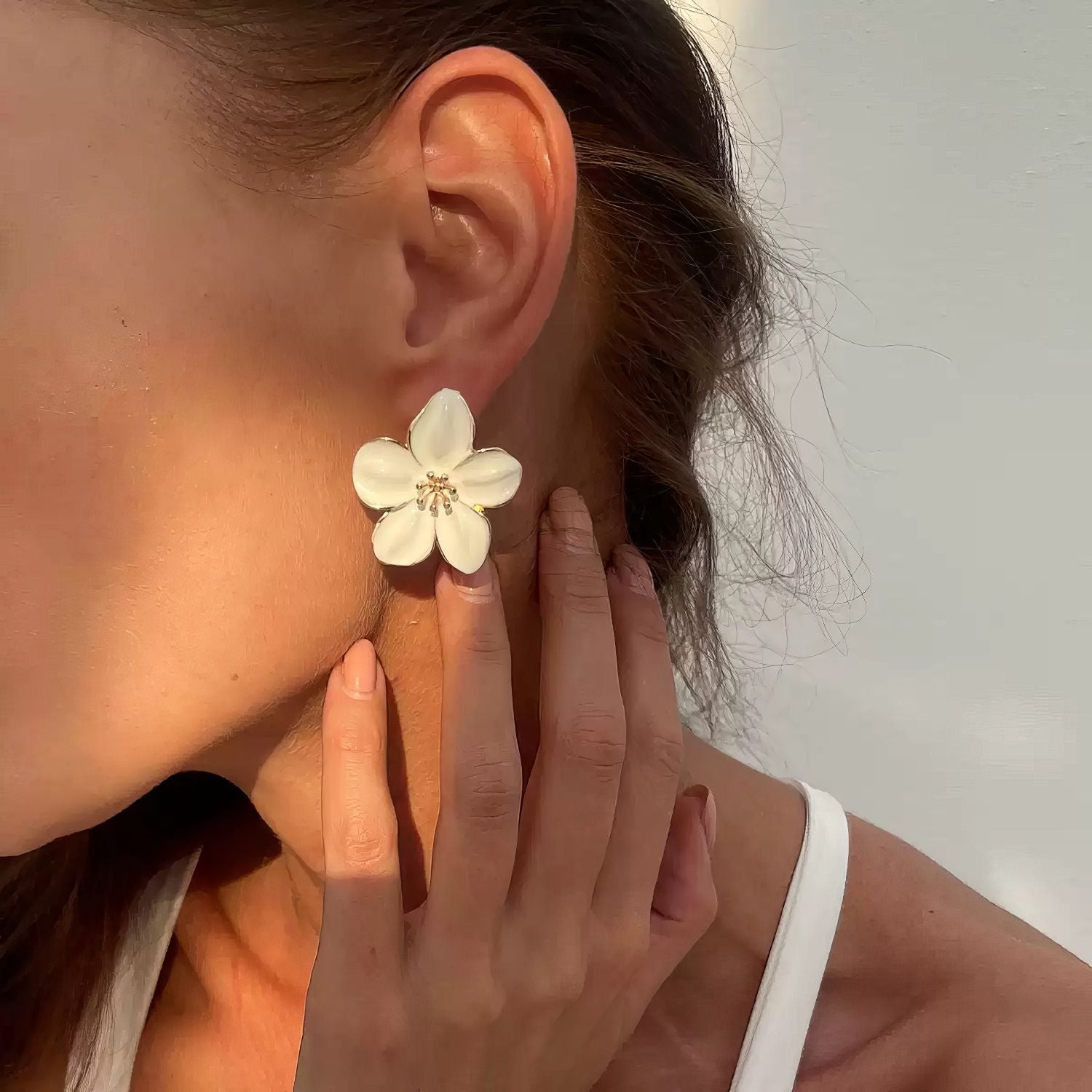 High Gloss Enamel Five Petal Flower Stud Earrings