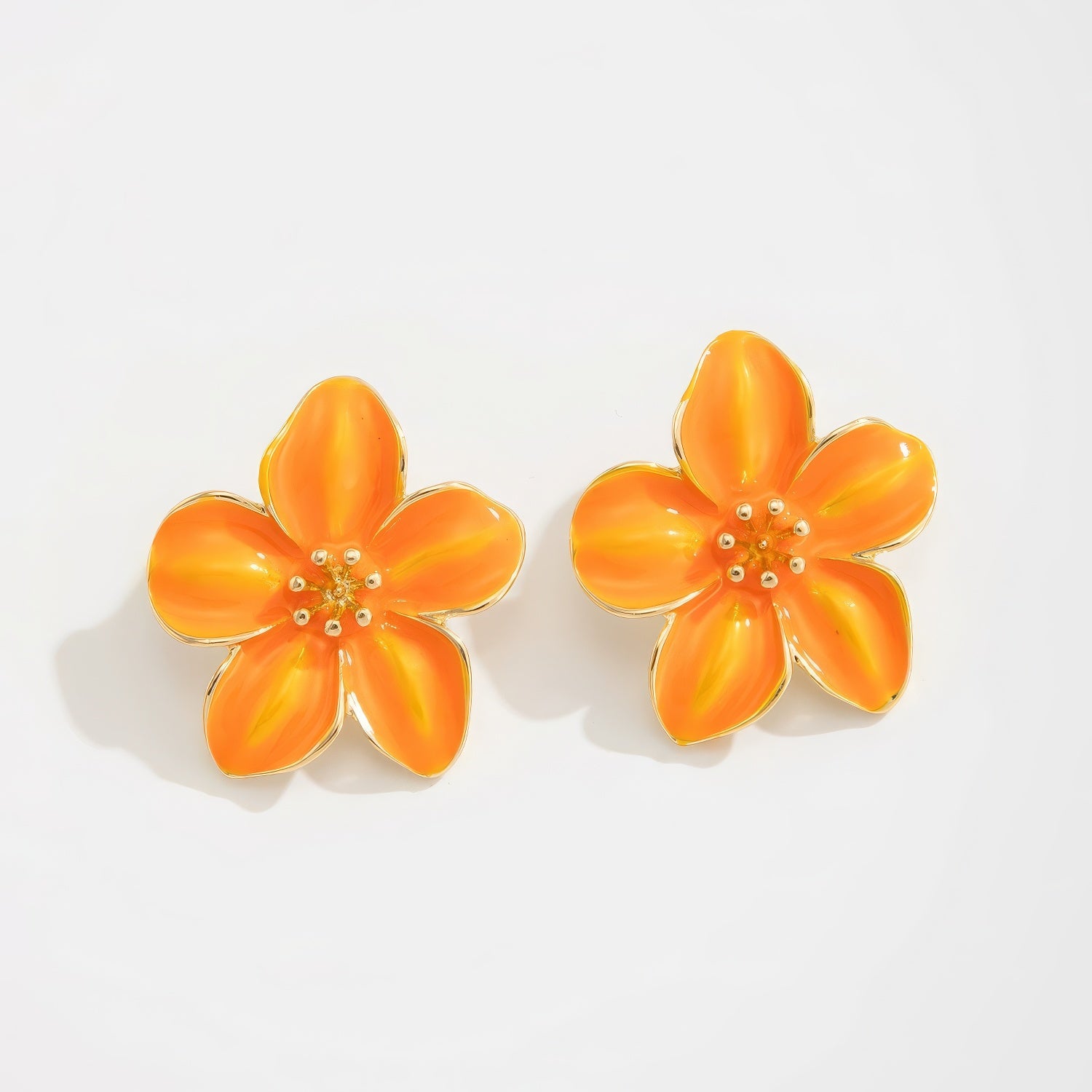 High Gloss Enamel Five Petal Flower Stud Earrings