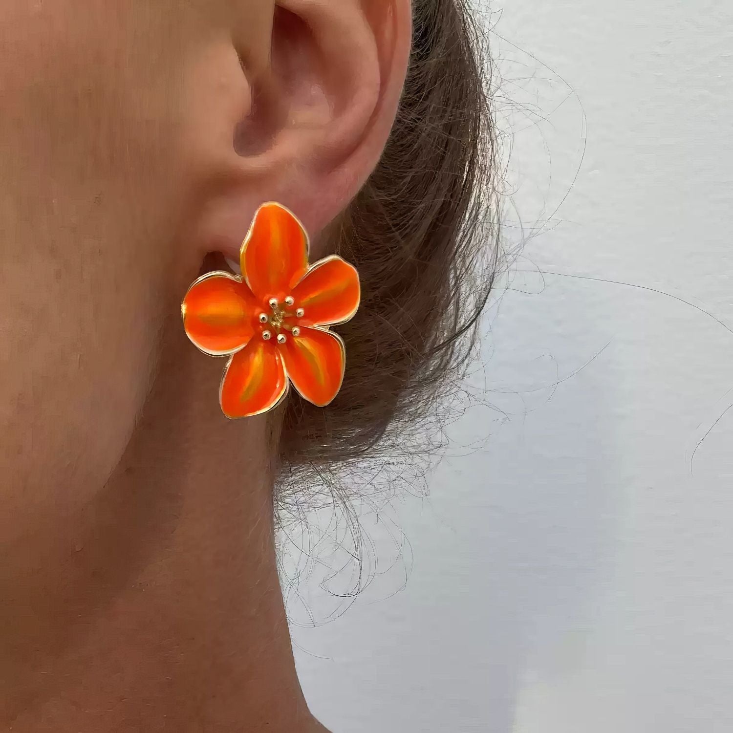 High Gloss Enamel Five Petal Flower Stud Earrings
